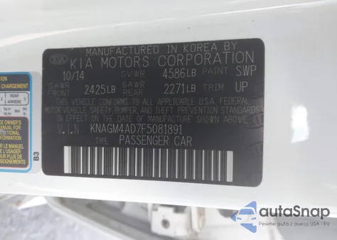 2015 Kia Optima Hybrid из США, поврежденный, VIN KNAGM4AD7F5081891